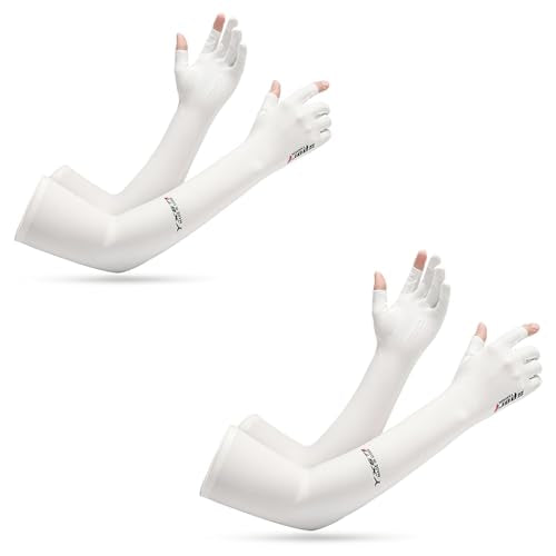 PALAY® 2 Pairs Sun Protection Gloves for Women Men Non-Slip Touch Screen Arm Sleeves Breathable Silk Cooling UV Protection Hand Sleeves Full Arm Hand Gloves for Bike Riding, Driving, Cycling - White PALAY® 2 Pairs Sun Protection Gloves for Women Men Non-Slip Touch Screen Arm Sleeves Breathable Silk Cooling UV Protection Hand Sleeves Full Arm Hand Gloves for Bike Riding, Driving, Cycling - White